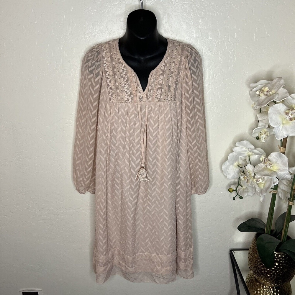 Anthropologie Nude Pink Anwen Peasant One Short Casual Flowy Dress M